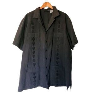 Kingsize Black Button Up Shirt‎ 2XL Embroidered Pocket Short Sleeve
